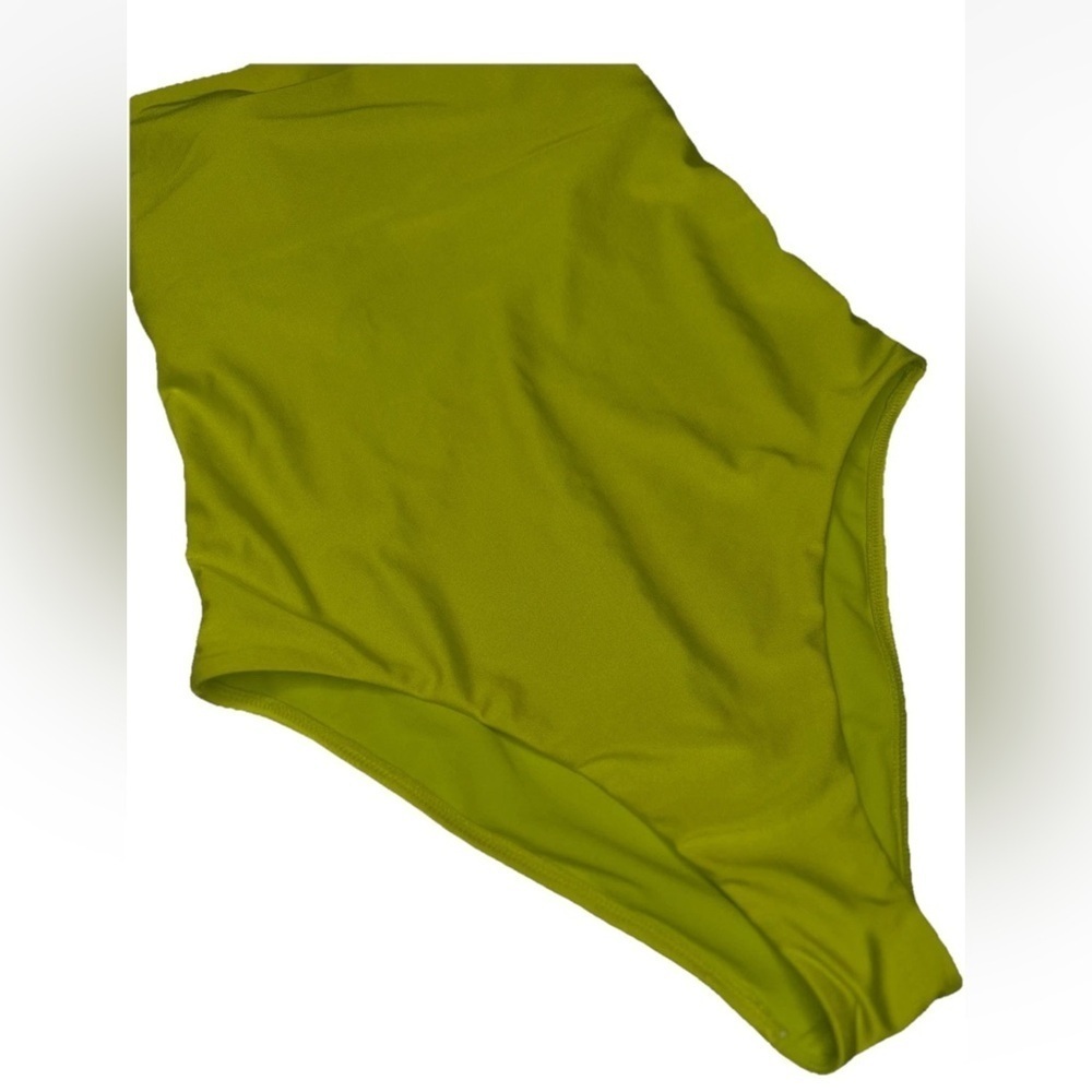 Square Neck High Leg Cheeky A Piece Swimsuit Shade & Shore Lime Green Shine M - Picture 4 of 11